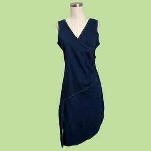 Elegant Navy Blue Denim Sleeveless asymmetrical Dress